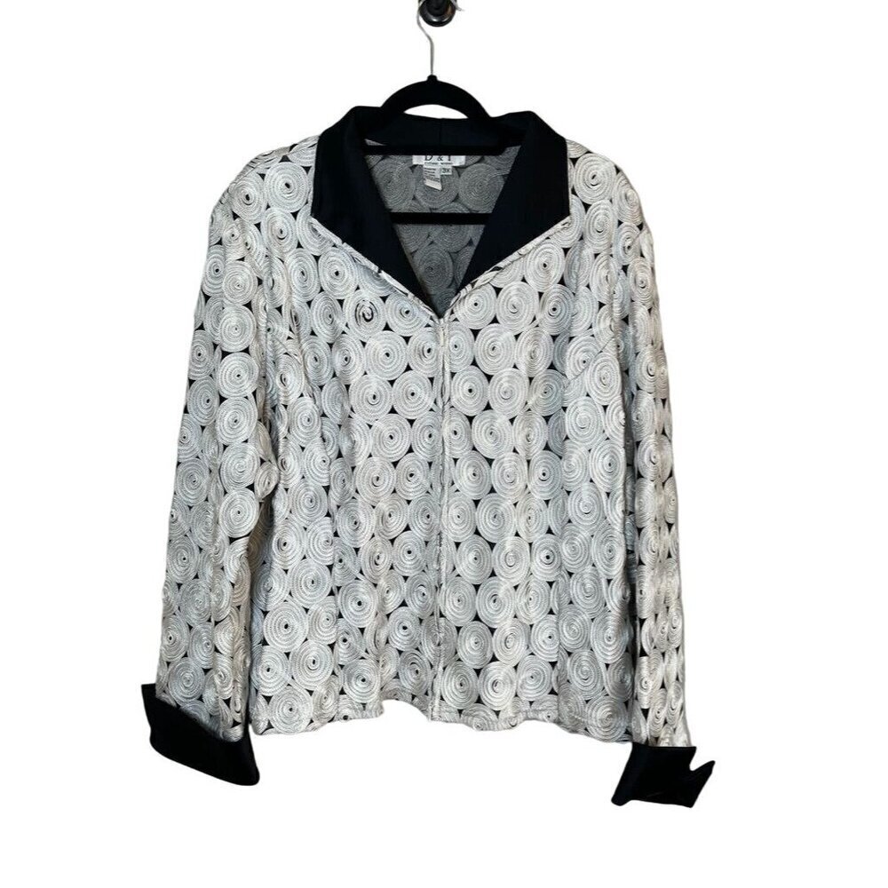 Retro Floral Rosette Jacket 3X Black White Evening Wedding Festive Holiday Chic